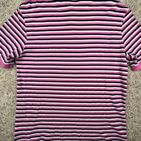 Polo Golf Ralph Lauren Polo Shirt Large Pink White Blue Striped Cotton Pro Fit - Picture 7 of 7